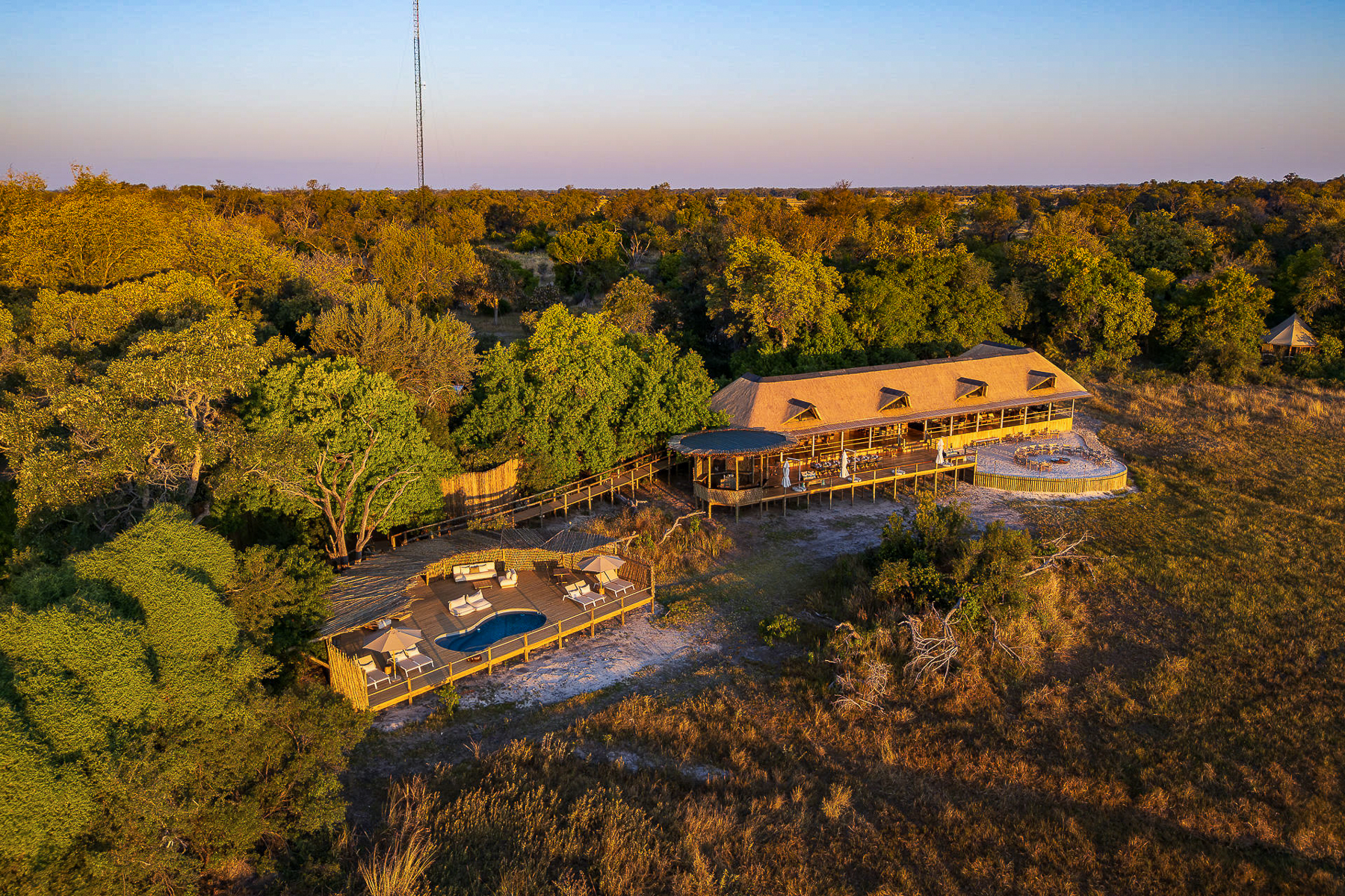 Aerial view of Kanana Camp in the Okavango Delta