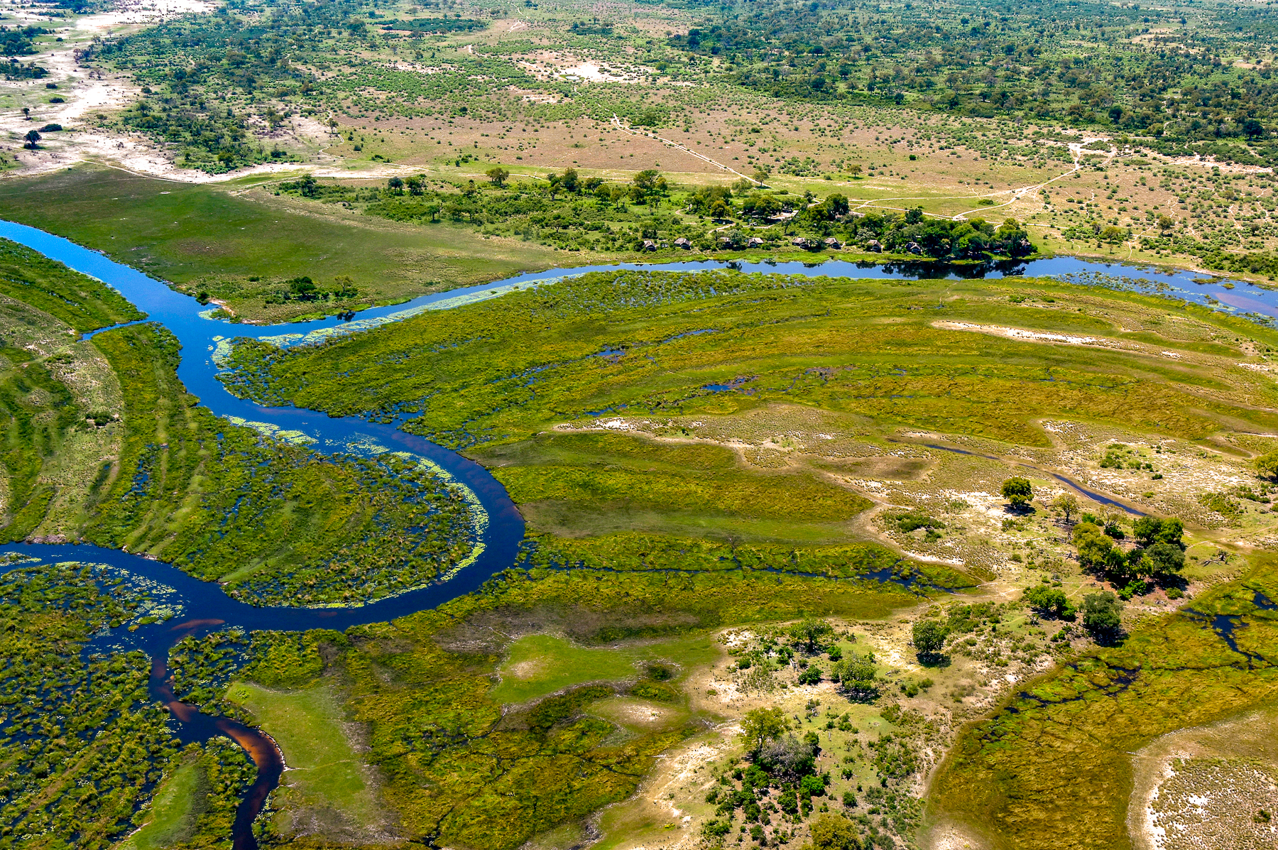 Kwando Lagoon in the Okavango Delta viewed from above