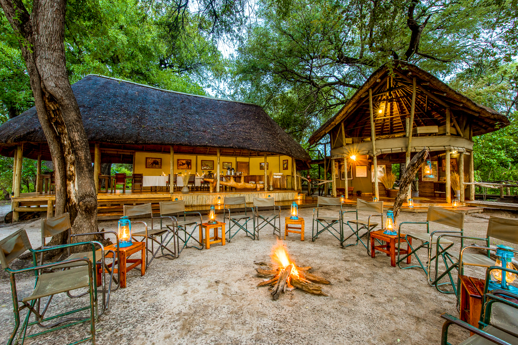 Campfire at Kwando Lagoon camp in the Okavango Delta