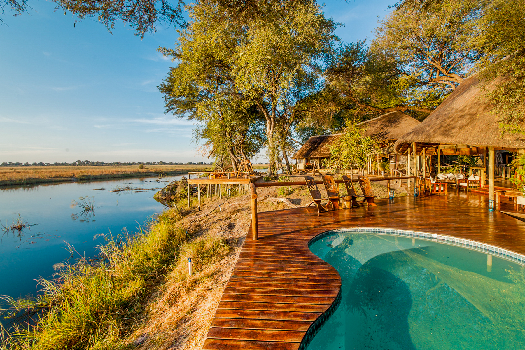 Swimming pool overlooking the floodplains at Kwando Lagoon Camp in the Okavango Delta