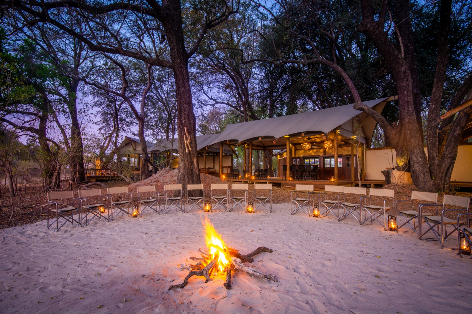 bonfire in front of main lodge