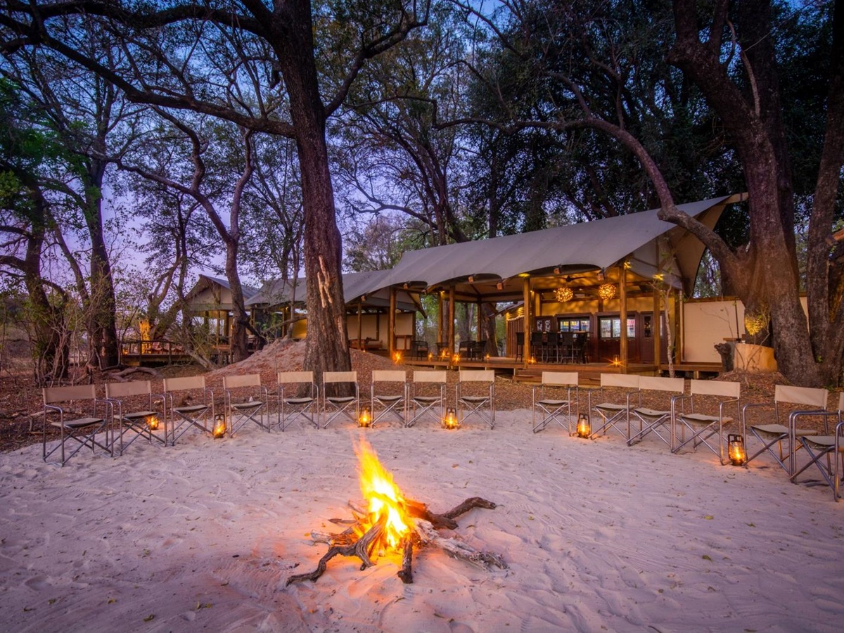 bonfire in front of main lodge