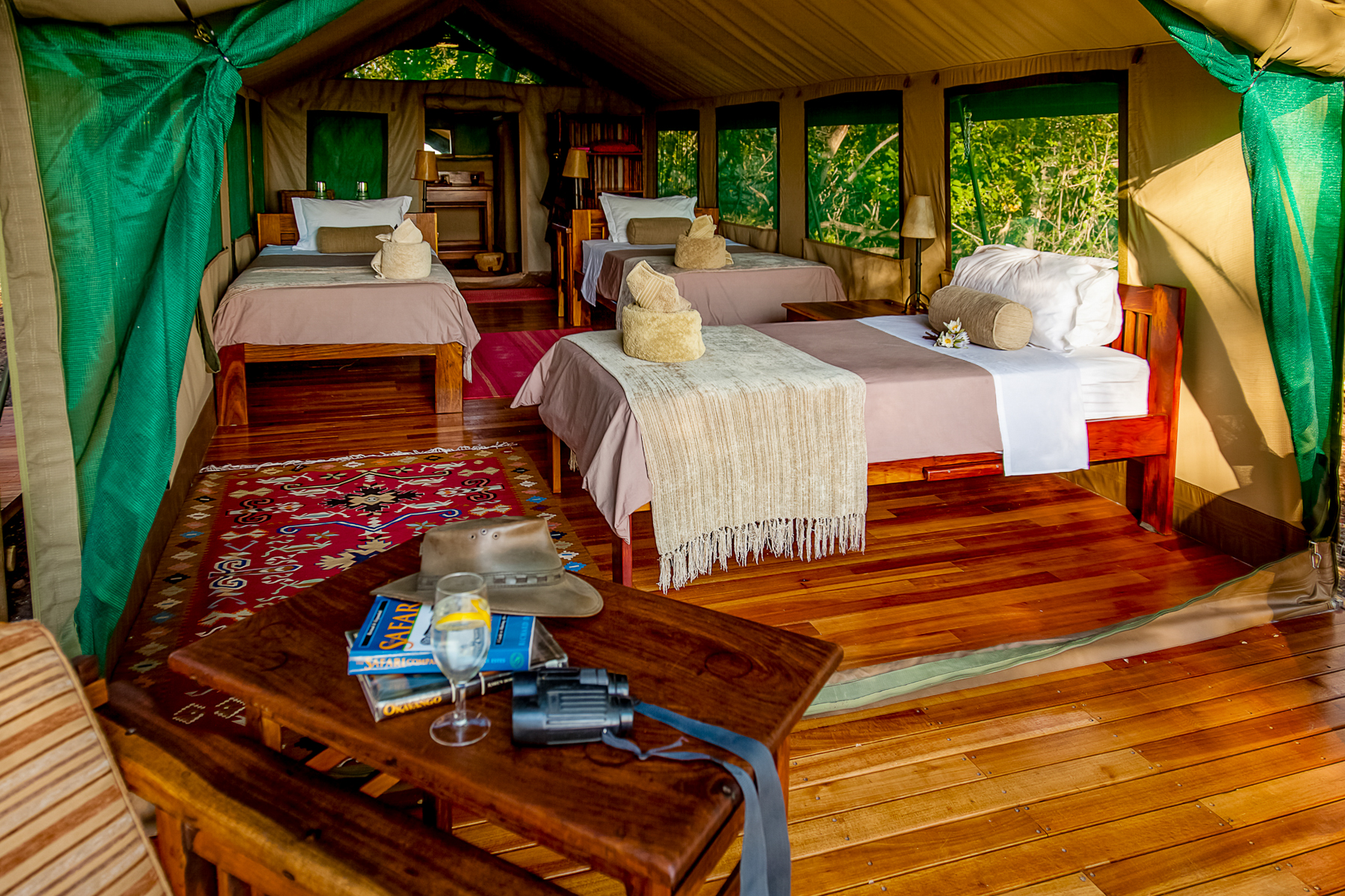 Triple family tent at Macatoo Camp in the Okavango Delta