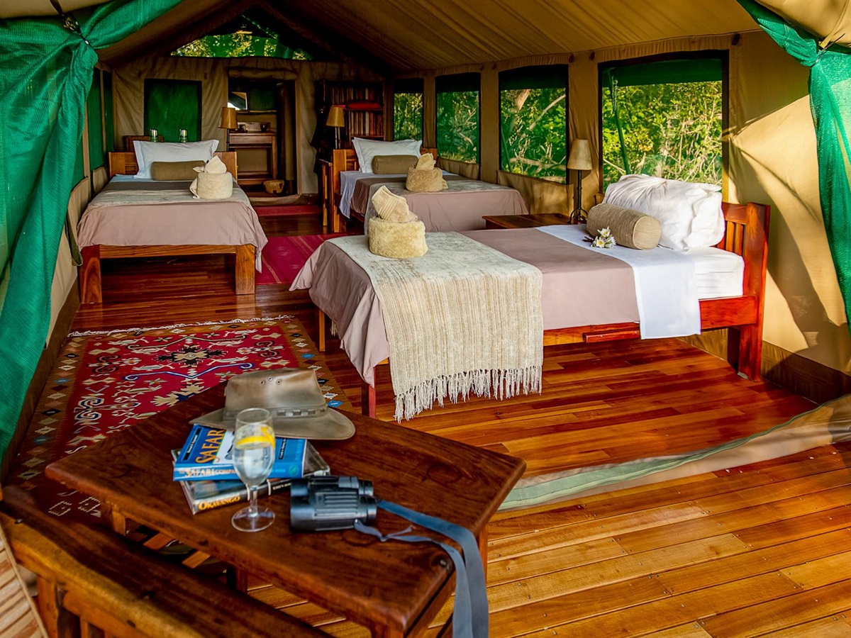 Triple family tent at Macatoo Camp in the Okavango Delta