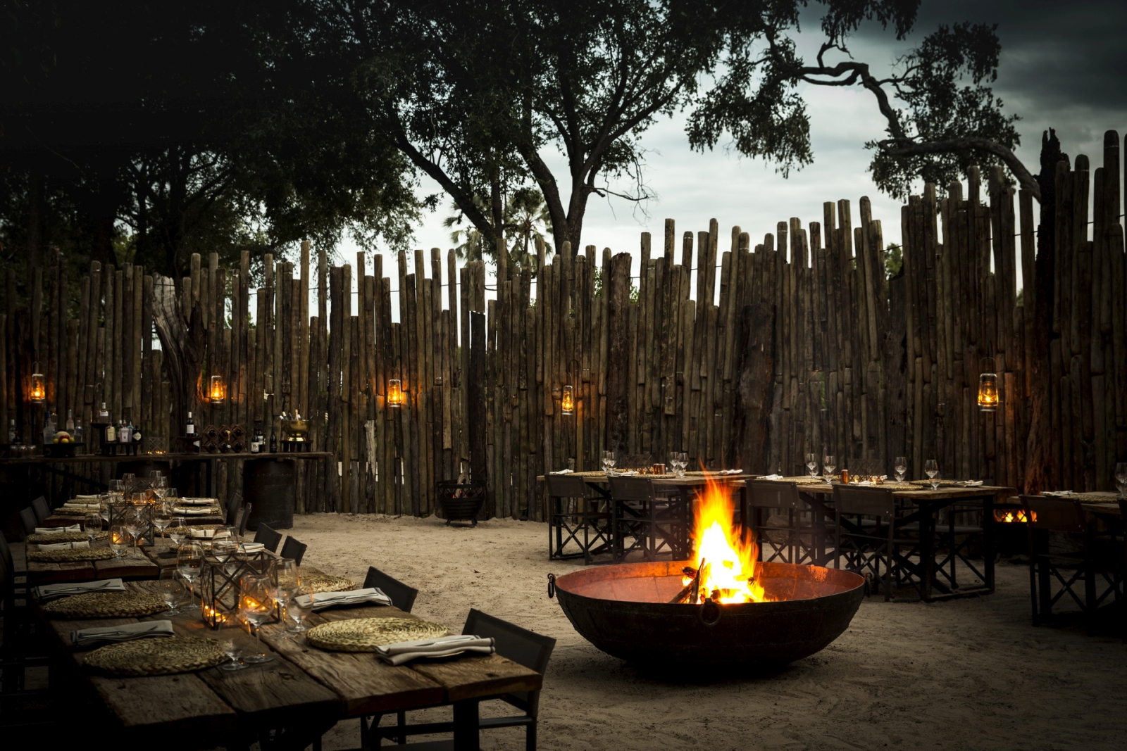 Boma dinner with bonfire at Mombo Camp