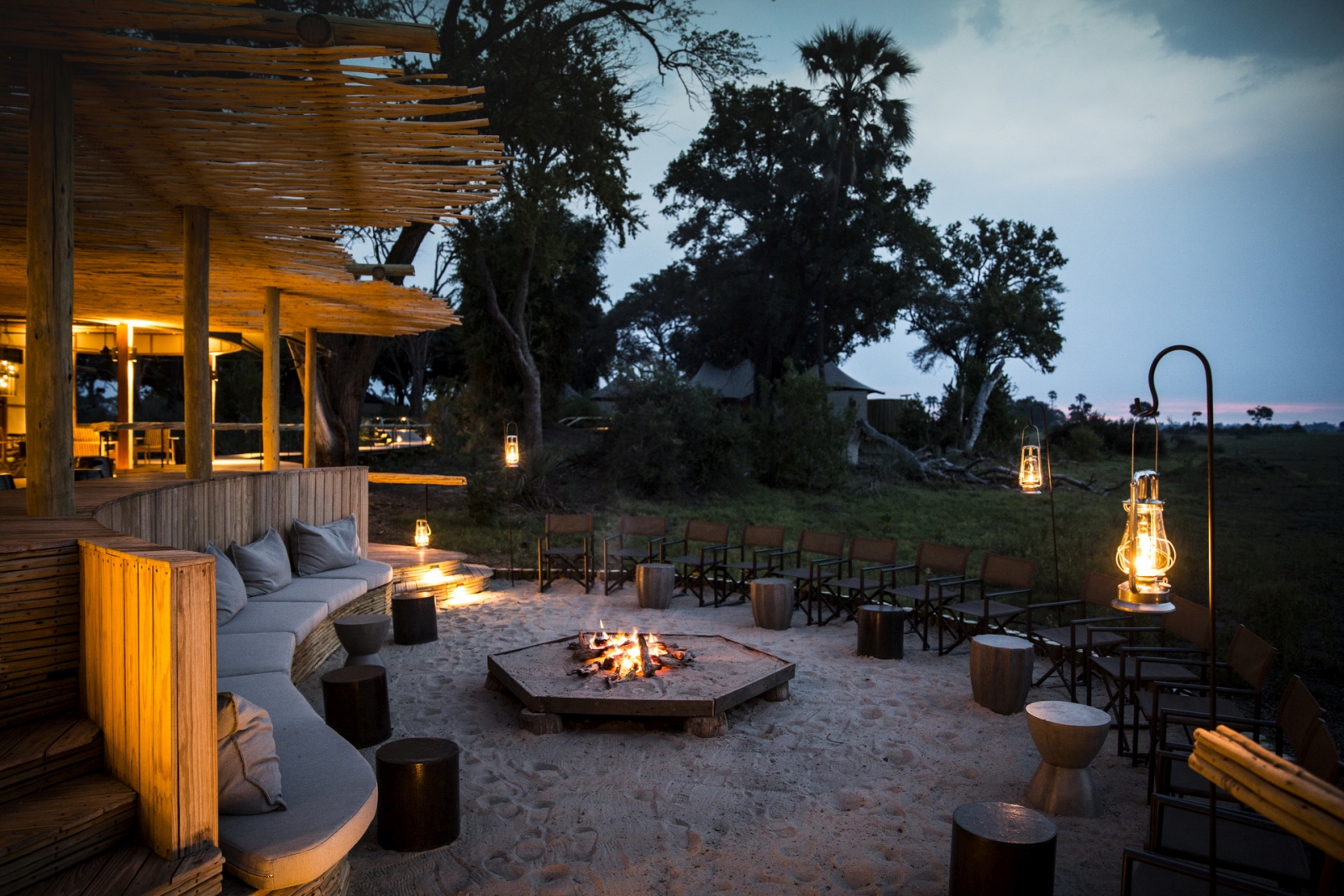 Campfire with comfortable seating surrounding it