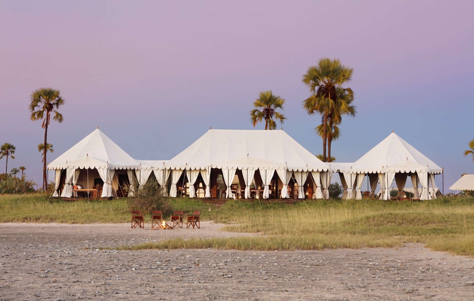 Mess tent of San Camp at sundown