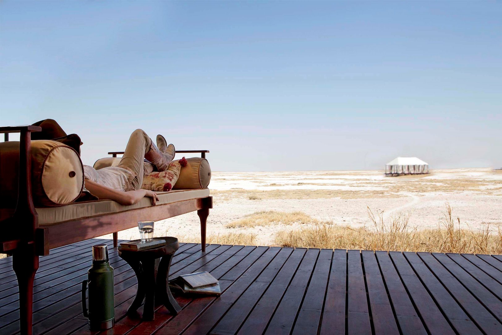 Relaxing at San Camp, Botswana