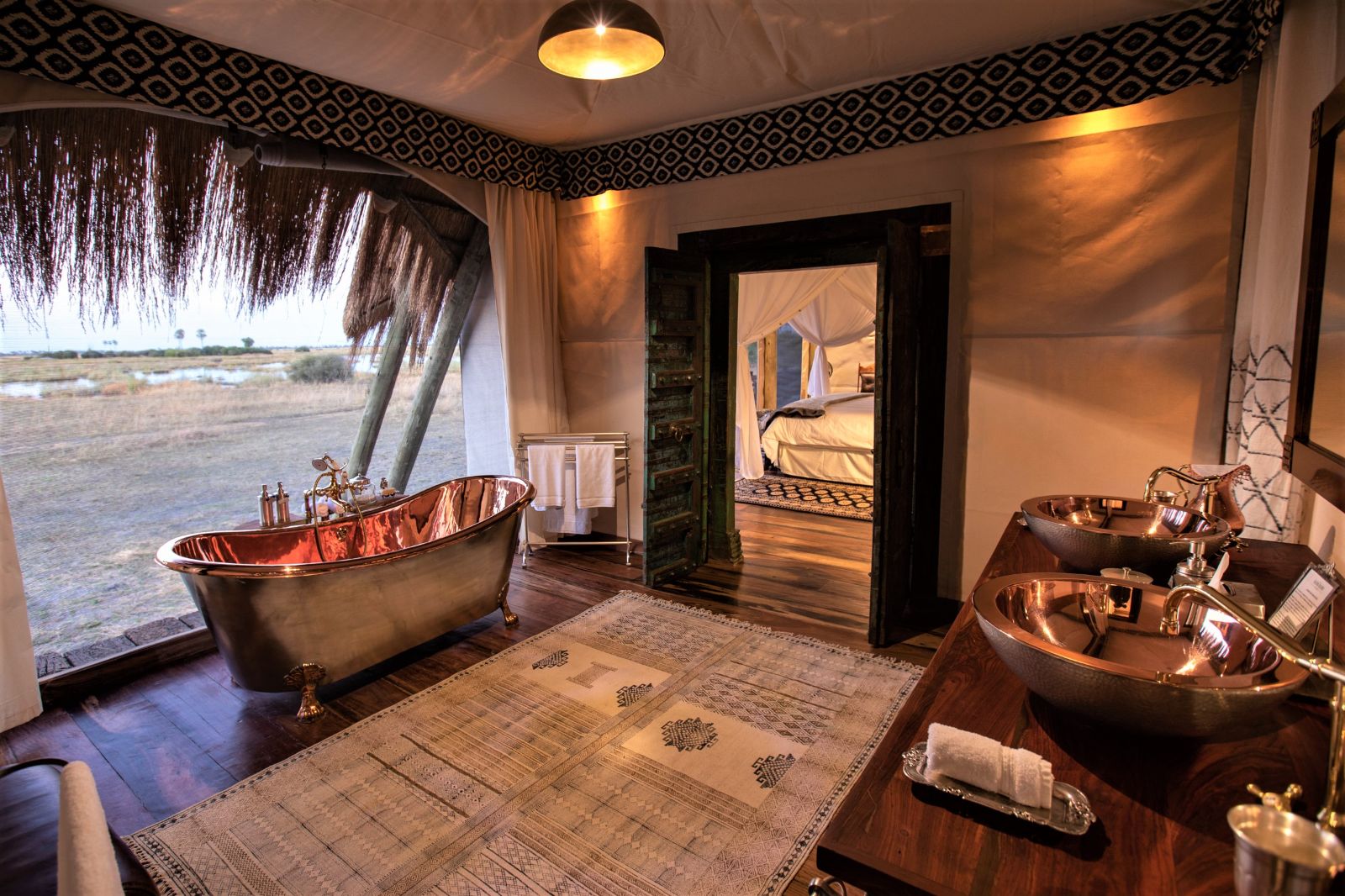 Guest suite bathroom at Selinda Camp in the Selinda Reserve in Botswana
