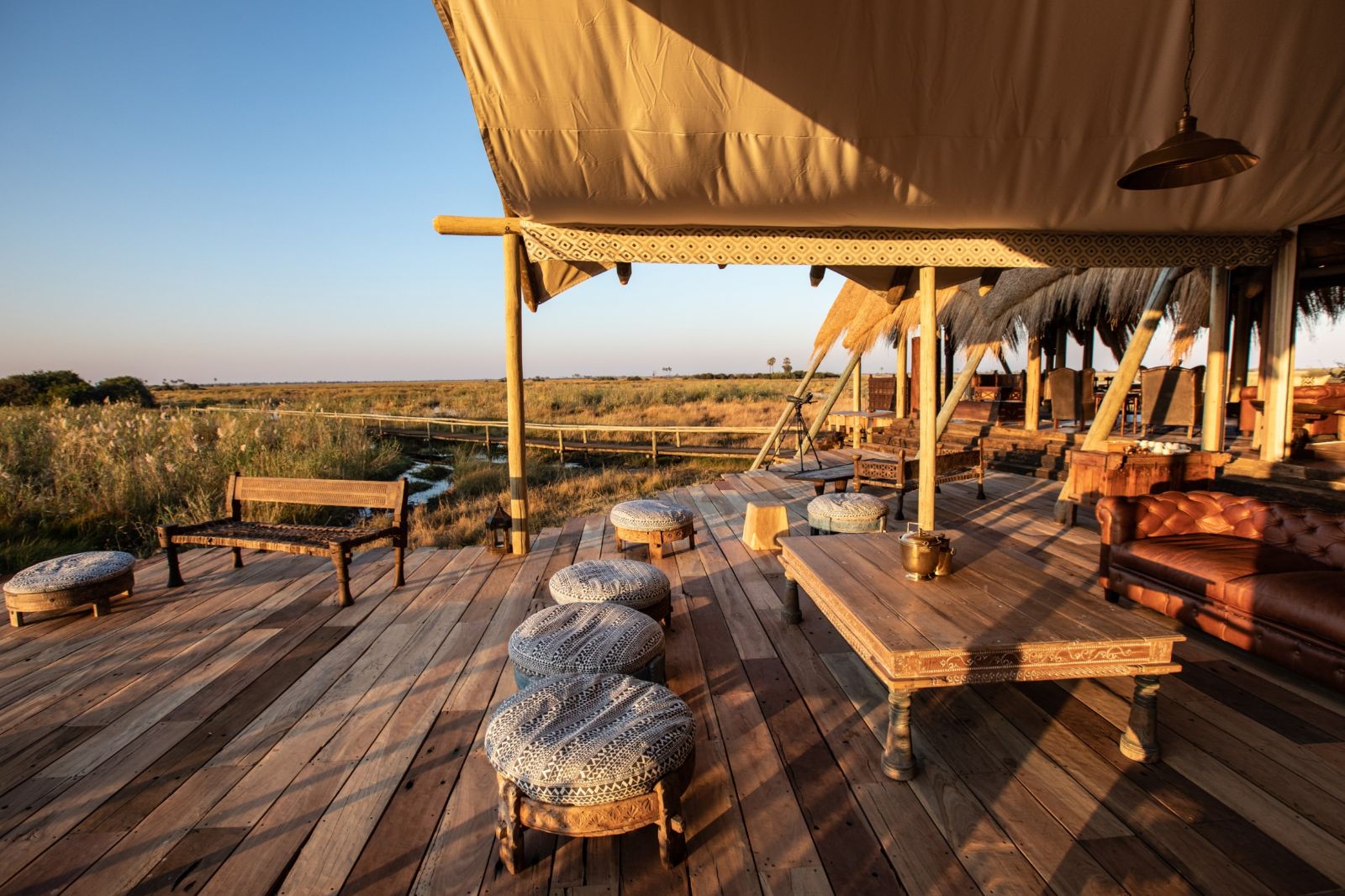 Terrace seating at Selinda Camp in the Selinda Reserve in Botswana