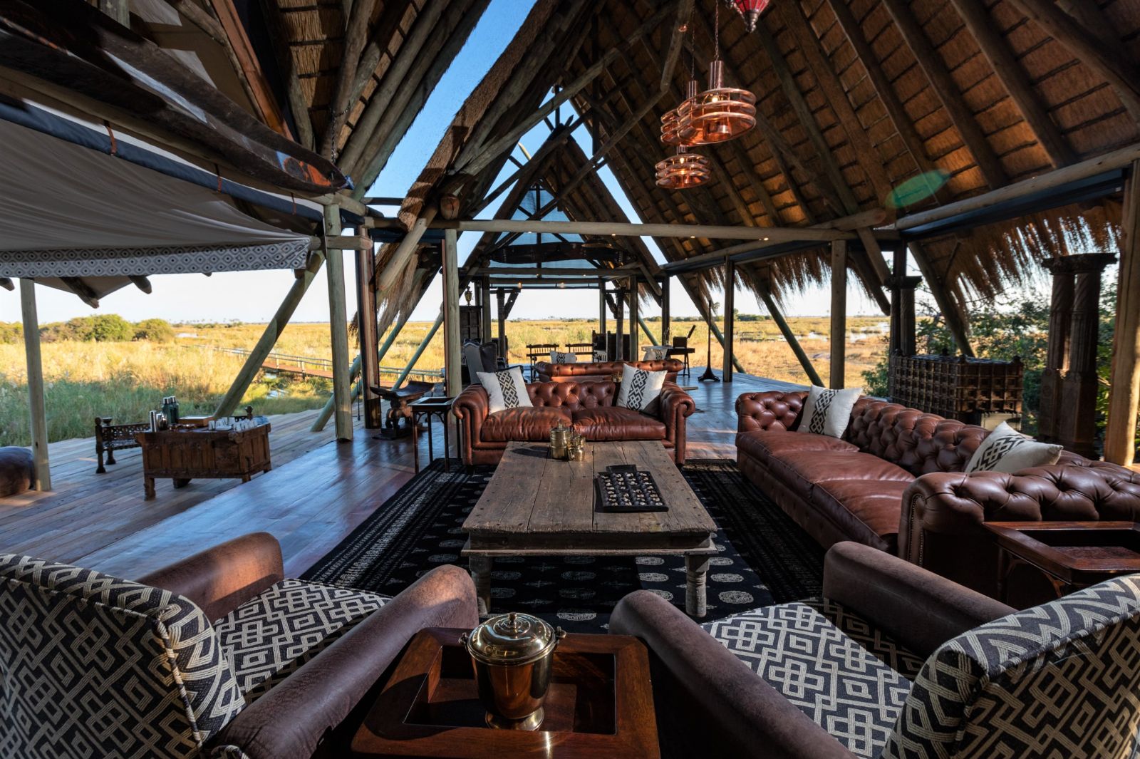 Living area at Selinda Camp on the Selinda Reserve in Botswana