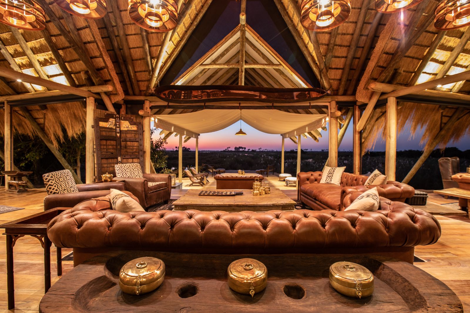 Lounge seating area at Selinda Camp in the Selinda Reserve in Botswana