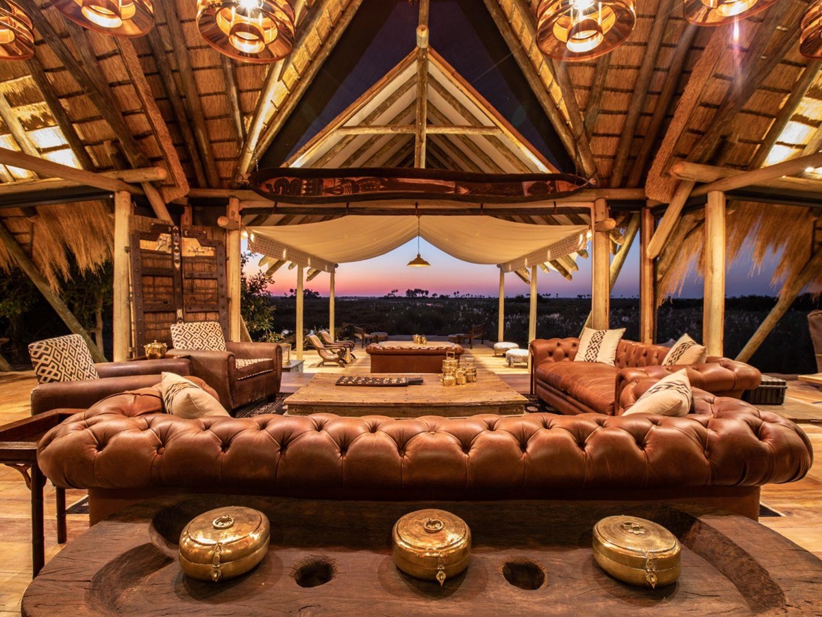 Lounge seating area at Selinda Camp in the Selinda Reserve in Botswana