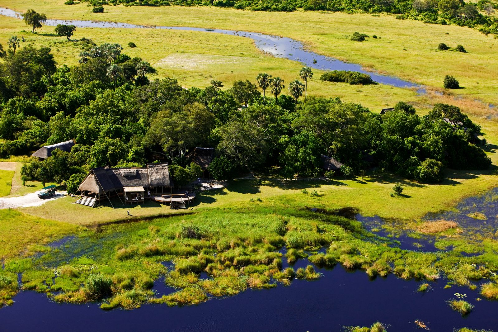 Aerial view of Selinda Camp in the Selinda Reserve un Botswana