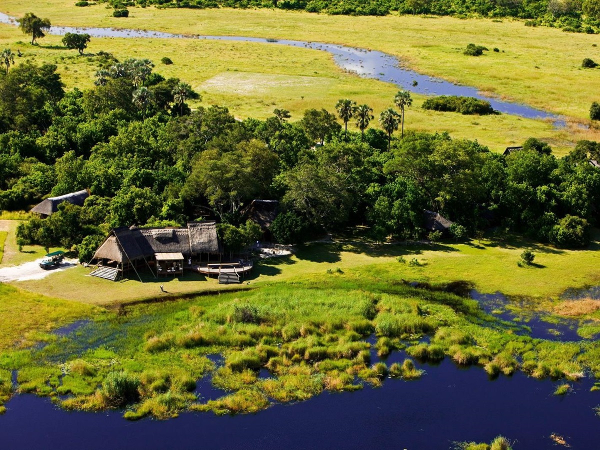 Aerial view of Selinda Camp in the Selinda Reserve un Botswana