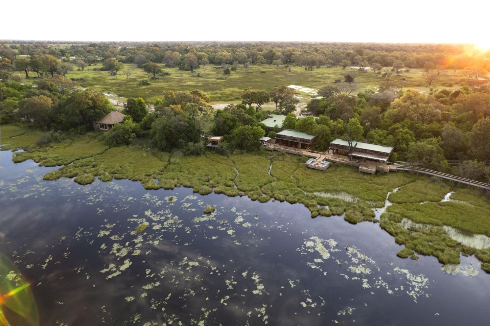 Aerial view of Vumbura Plains in Botswana's Okavango Delta