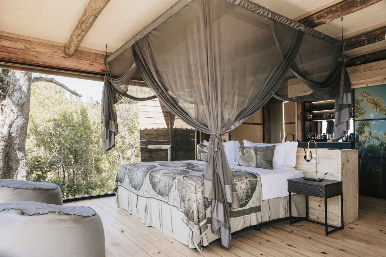 Guest suite bedroom at Vumbura Plains in the Okavango Delta in Botswana