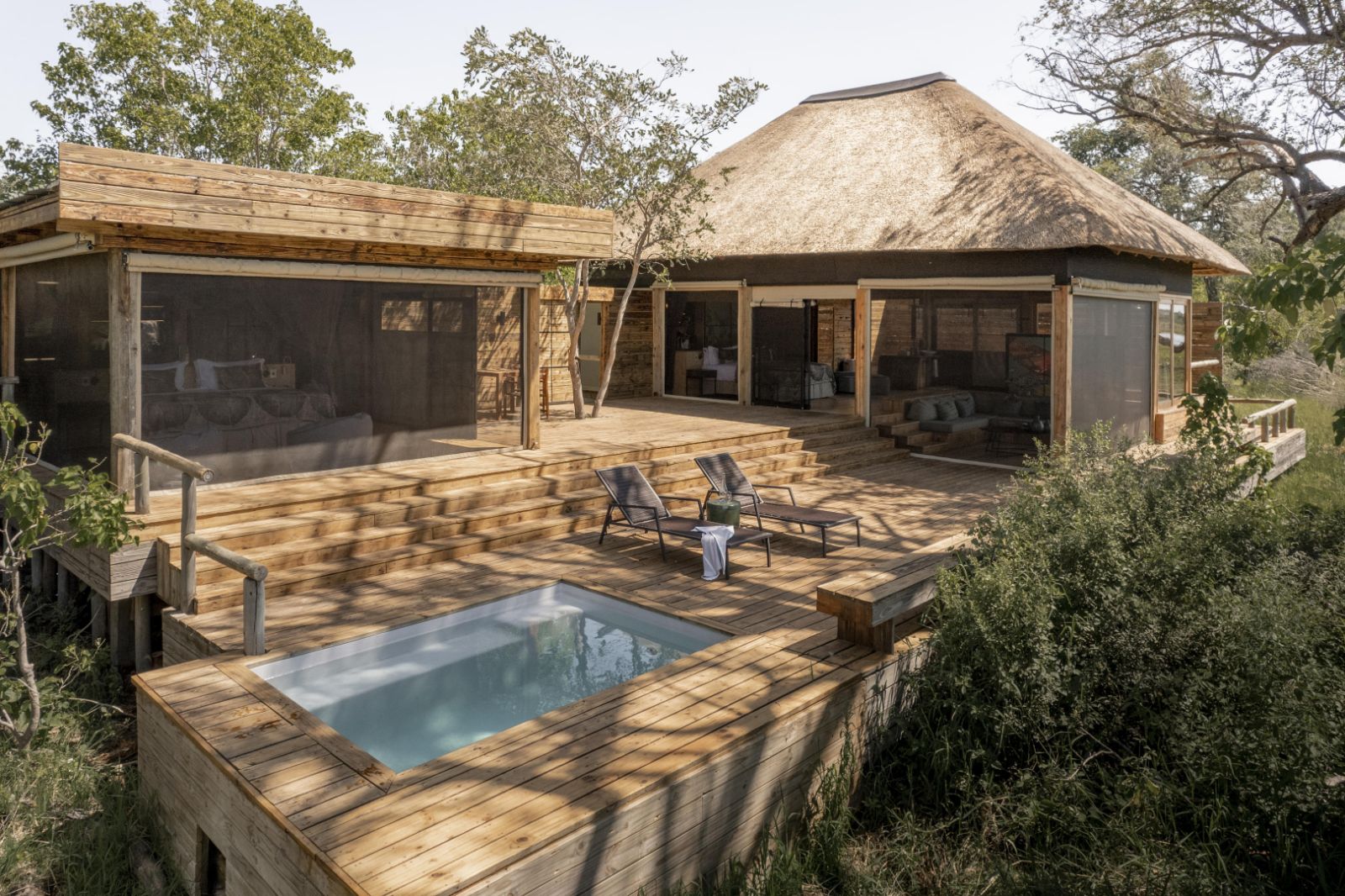 Guest suite terrace with plunge pool at Vumbura Plains in Botswana's Okavango Delta