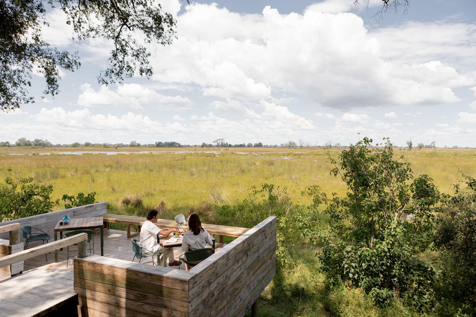 Private dining at Vumbura Plains overlooking the Okavango Delta in Botswana