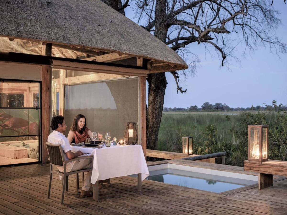 Private dining on suite terrace at Vumbura Plains in Okavango Delta in Botswana