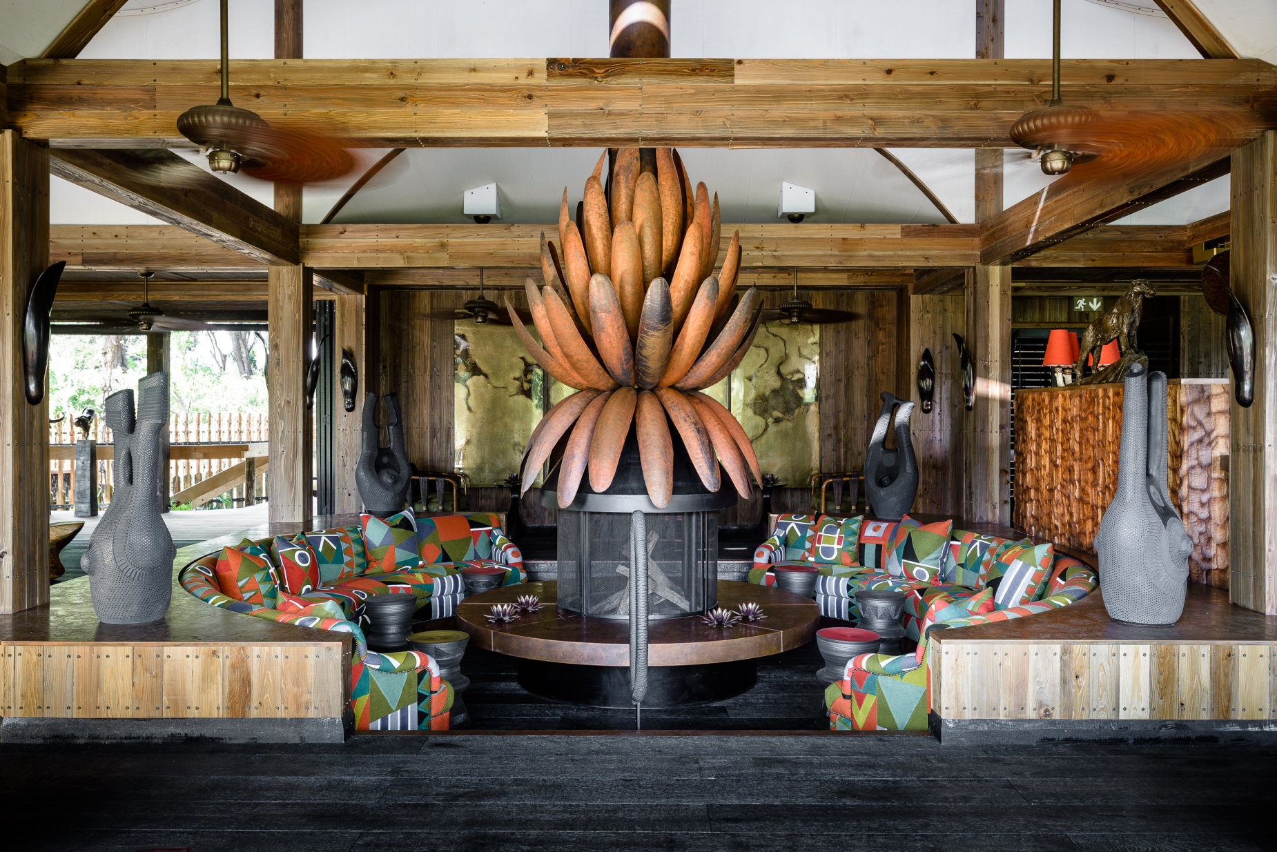 Firepit sculpture by Conrad Hicks at Xigera Safari Lodge in Botswana