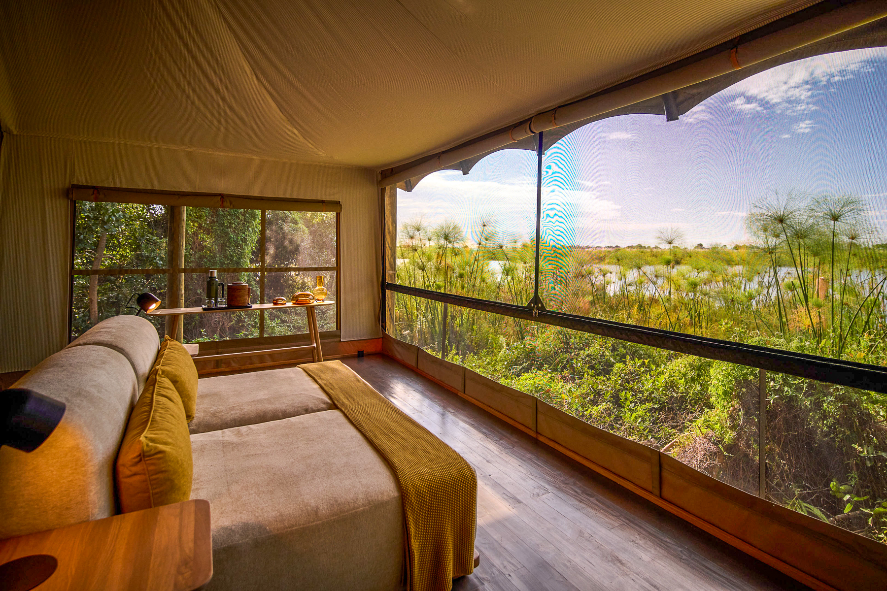 Guest bedroom at Xugana Island Lodge in the Okavango Delta