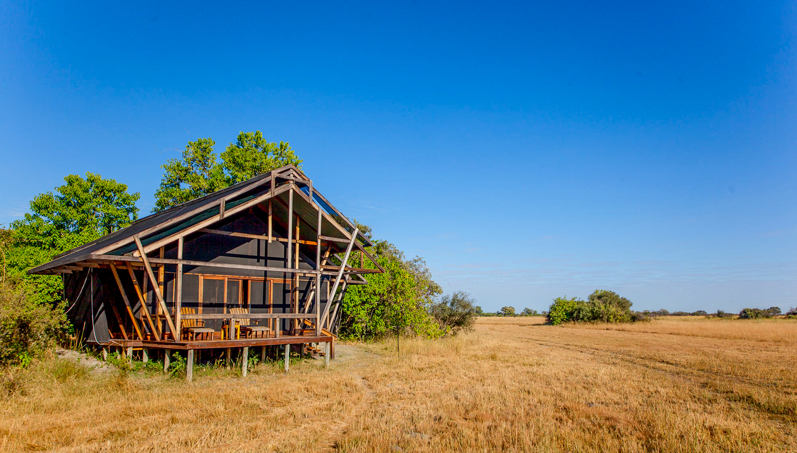 Exterior view of a guest tent at Kwando's Lebala camp in the Okavango Delta