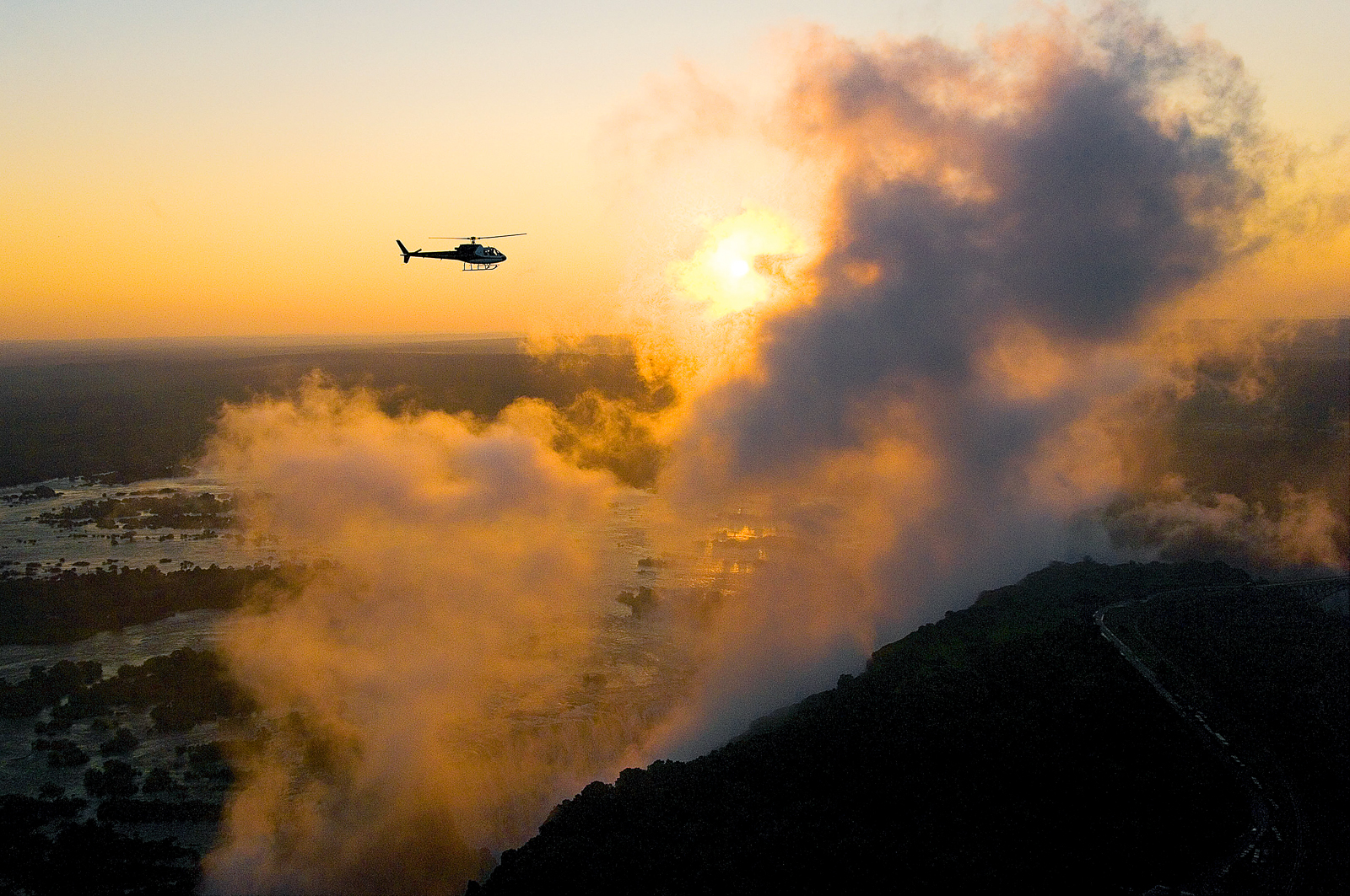 A helicopter viewing over the The Victoria Falls for guests of The Elephant Camp
