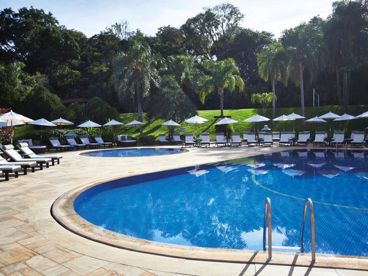 Pool and loungers at Belmond Hotel das Cataratas near the Iguazu Falls in Brazil