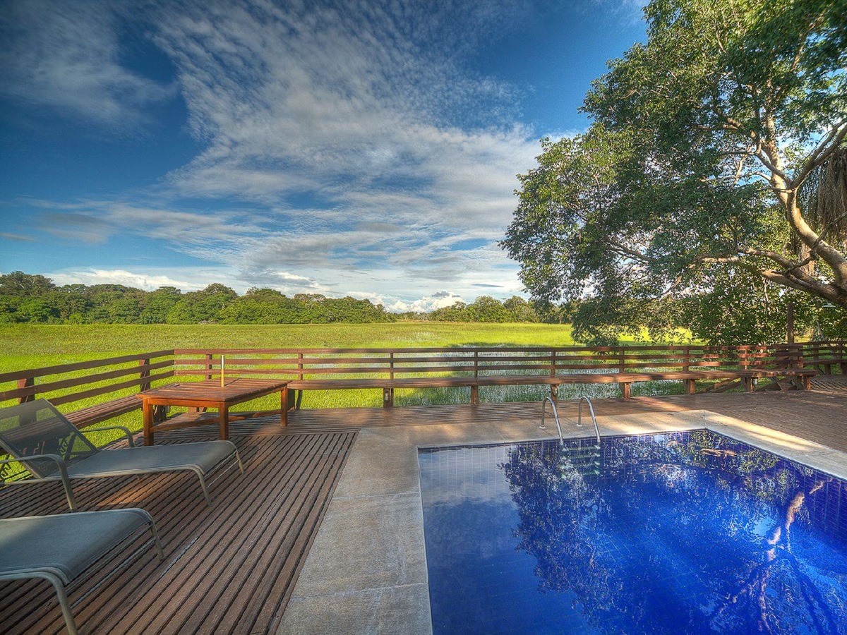 The pool at Cordilheira lodge at Caiman Ecological Refuge in the Pantanal Brazil