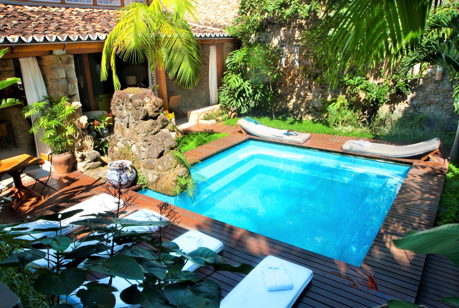 Pool in the garden of Casa Turquesa in Paraty, Brazil