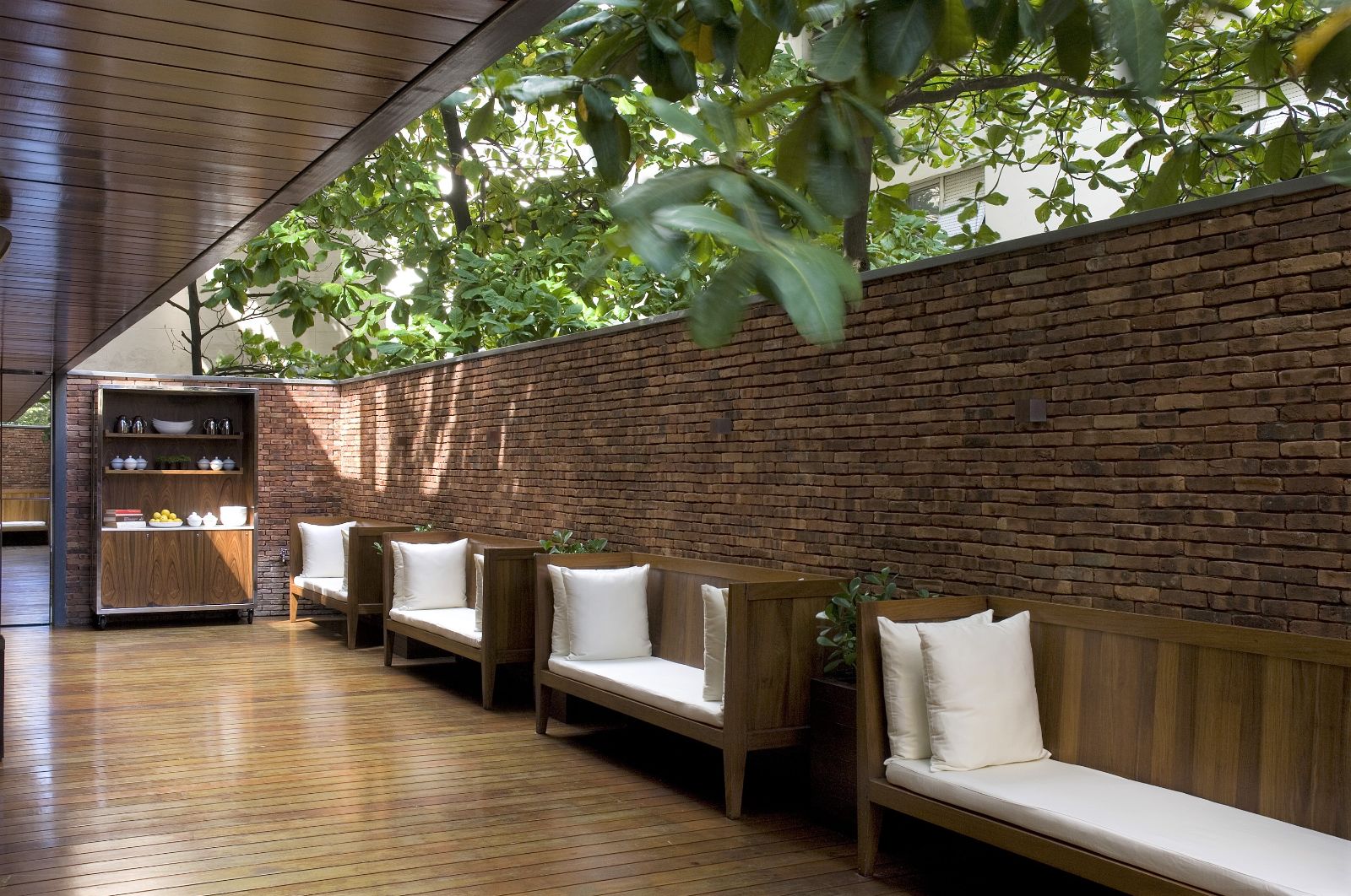 Terrace seating area at Fasano Rio de Janeiro on Ipanema Beach in Brazil