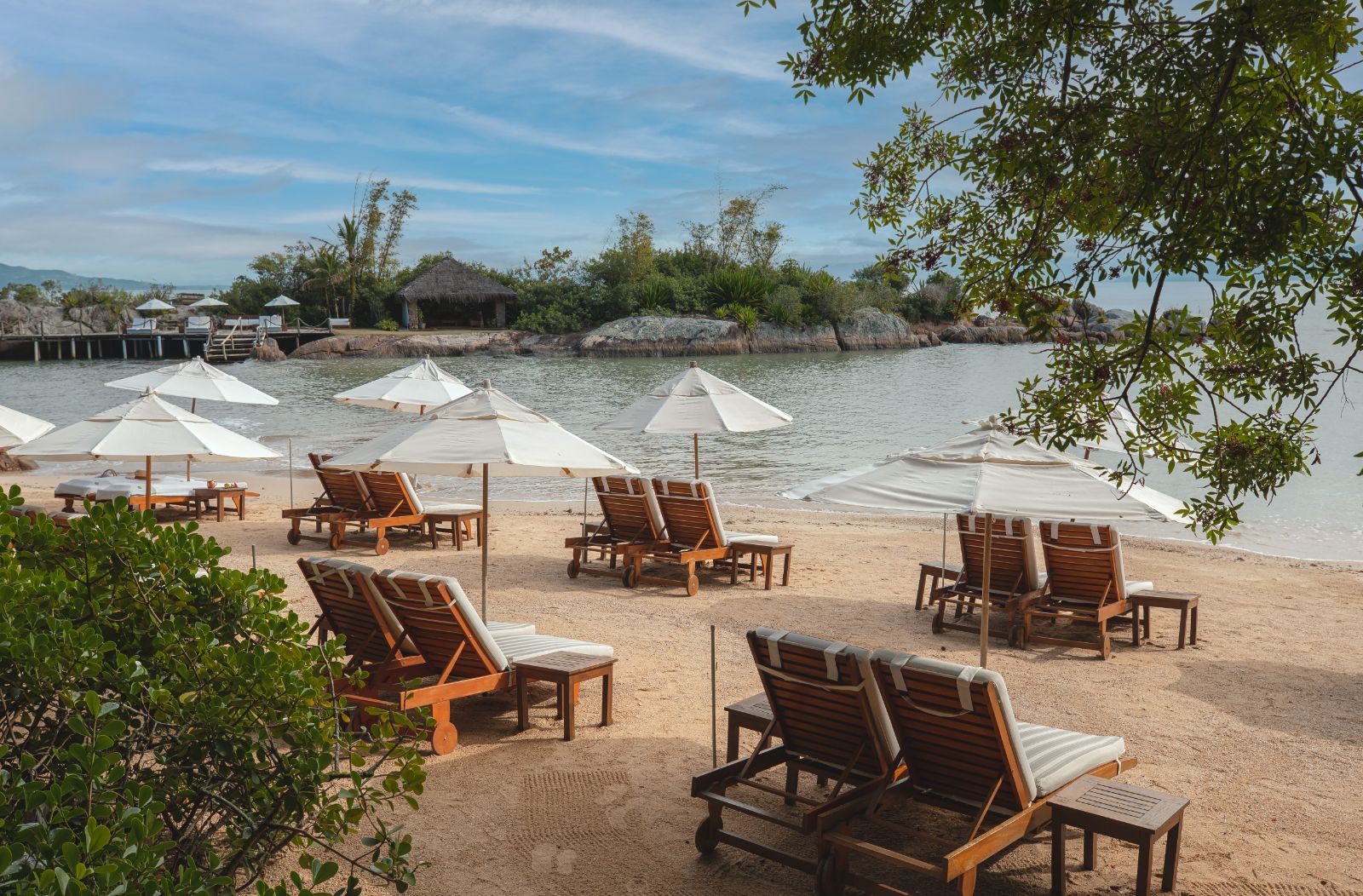 Sunbeds on the beach at Ponta Dos Ganchos Excusive Resort in Brazil