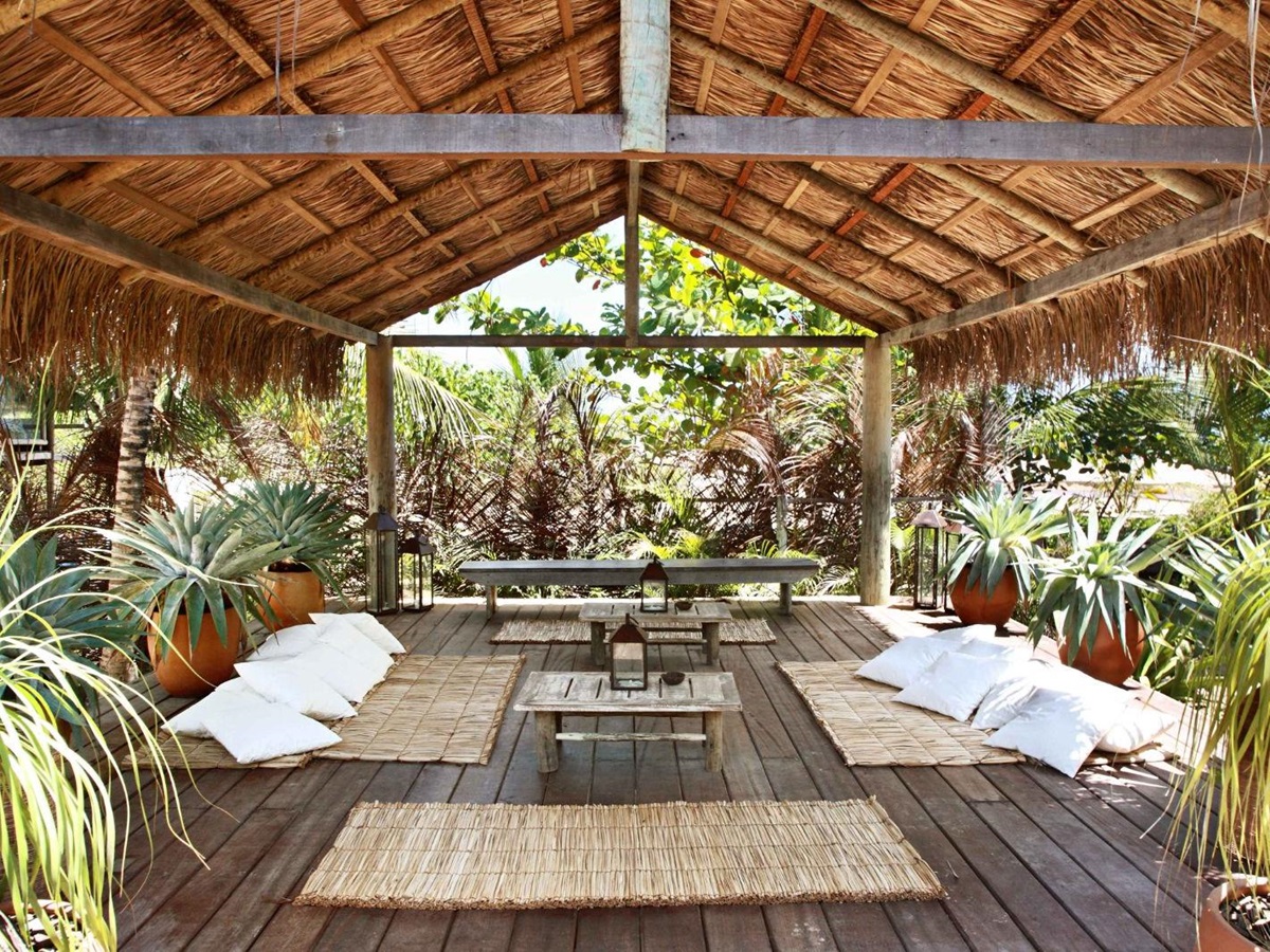 Sheltered yoga area at luxury resort Uxua Casa Hotel and Spa in Brazil