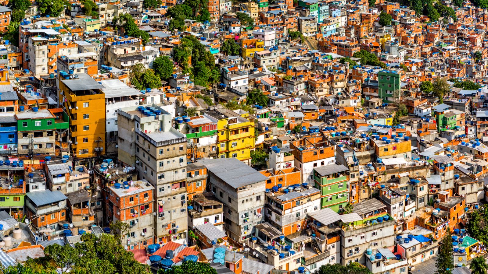 Aerial view of colourful houses in Rio de Janeiro, Brazil