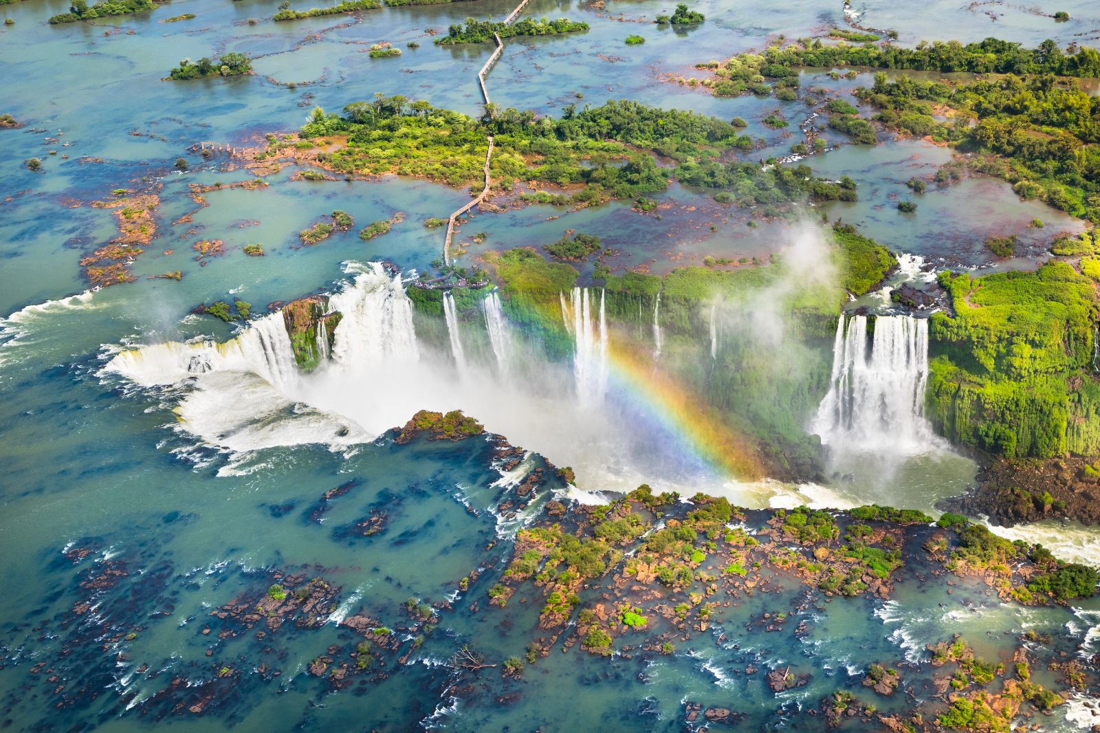 Aerial view rainbow at Iguaçu Falls, Brazil
