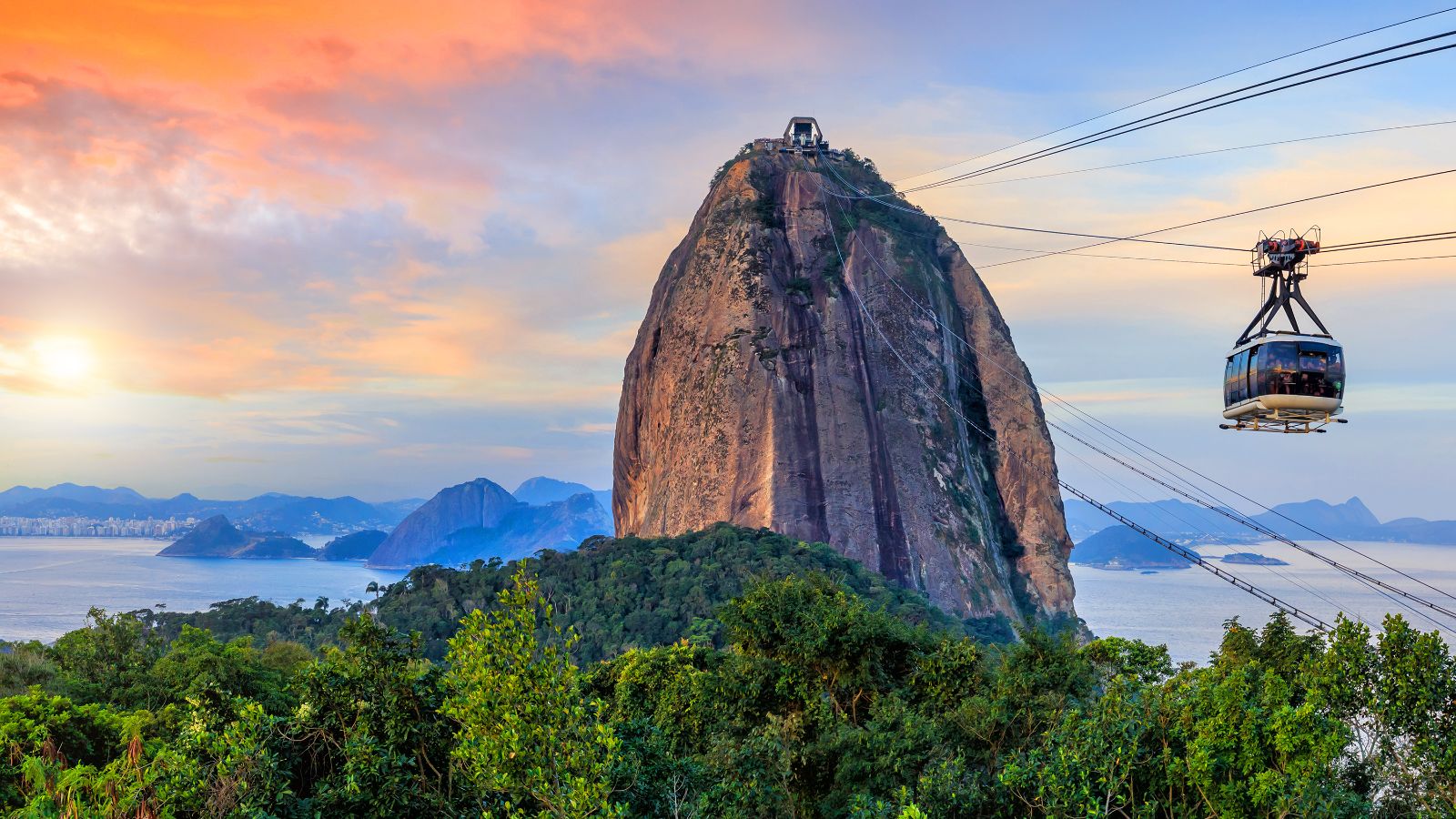 Cable car going up Sugarloaf Mountain in Rio de Janeiro, Brazil