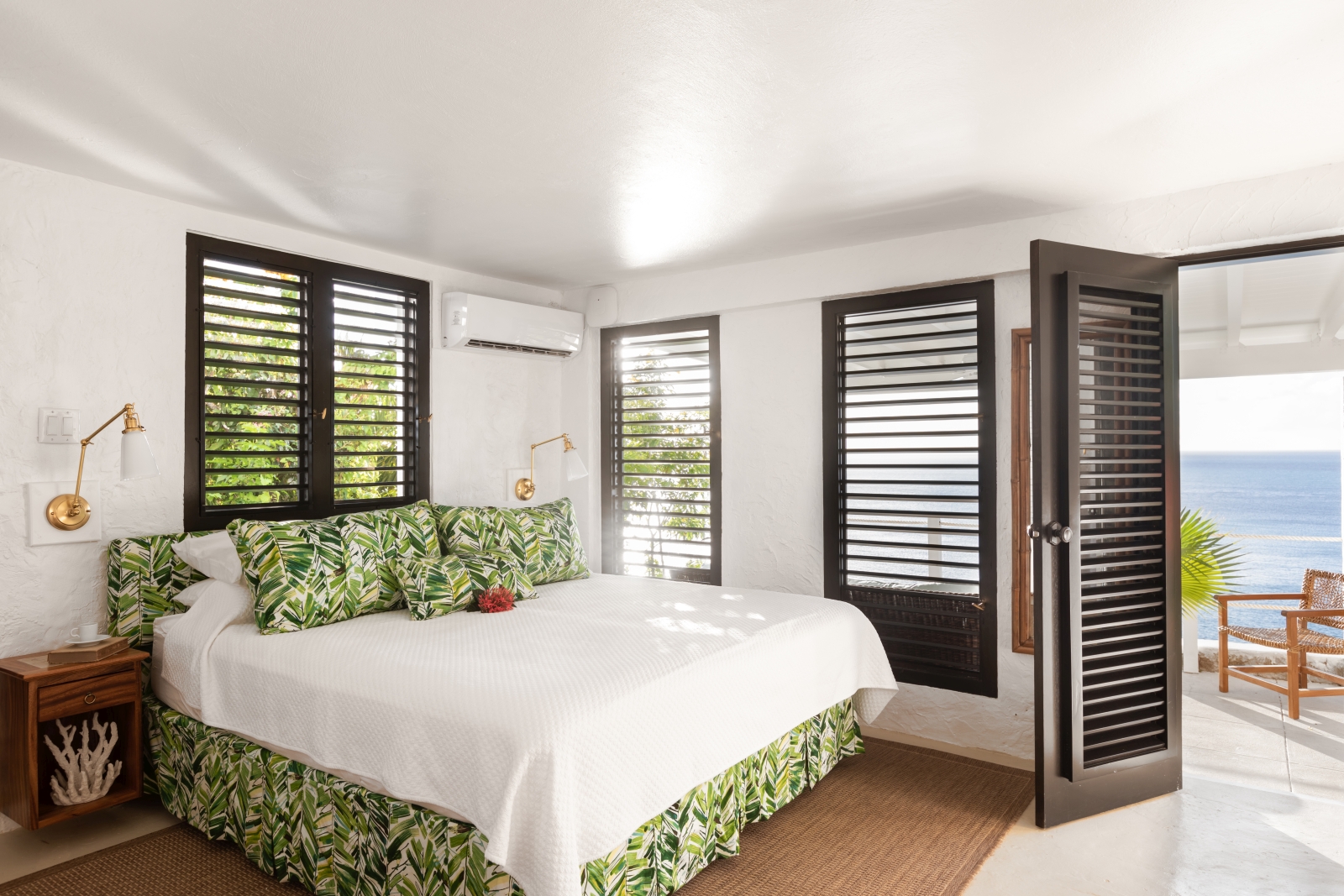 Bedroom with private terrace at Guana Island