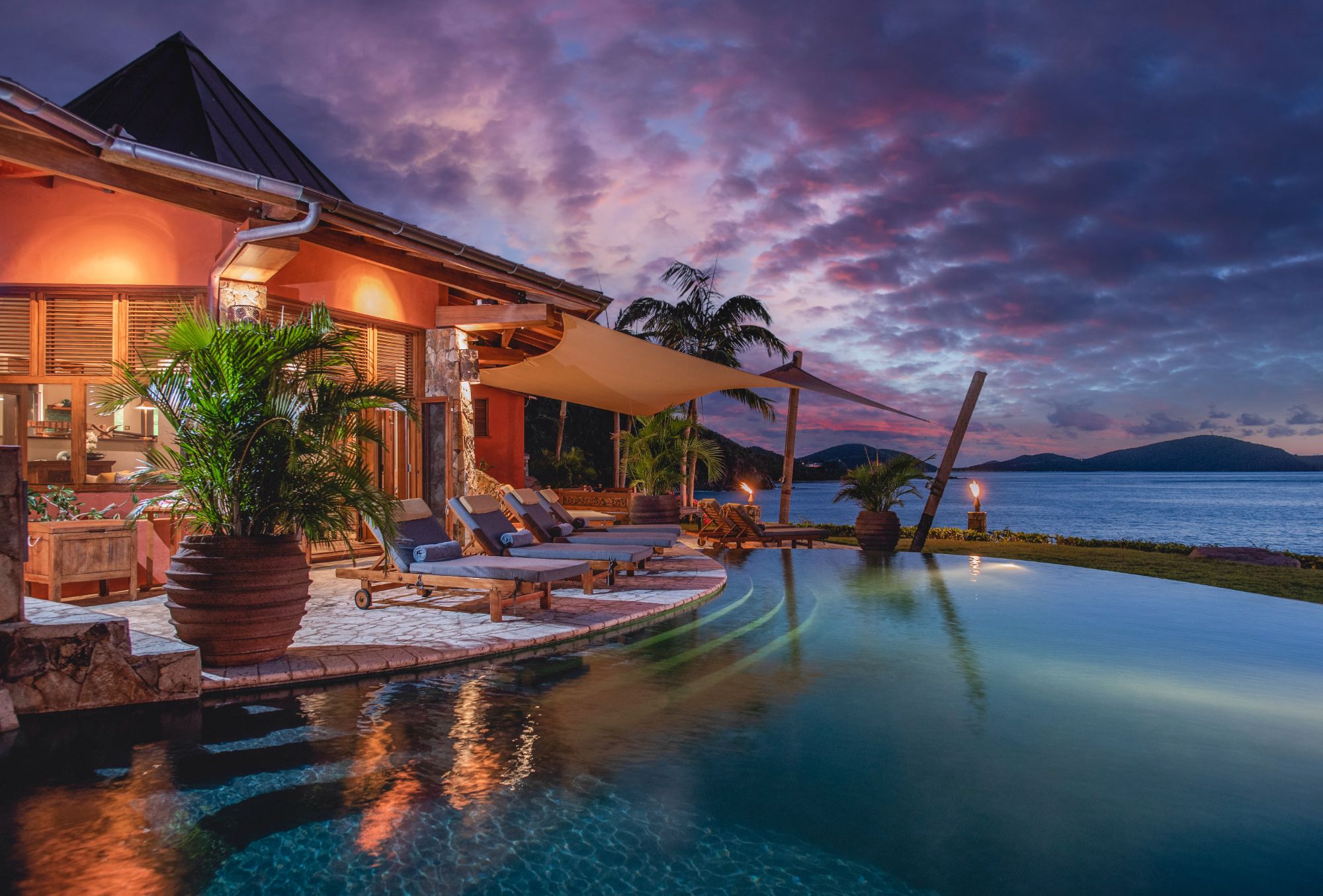 Pool area at sunset at Baraka Point