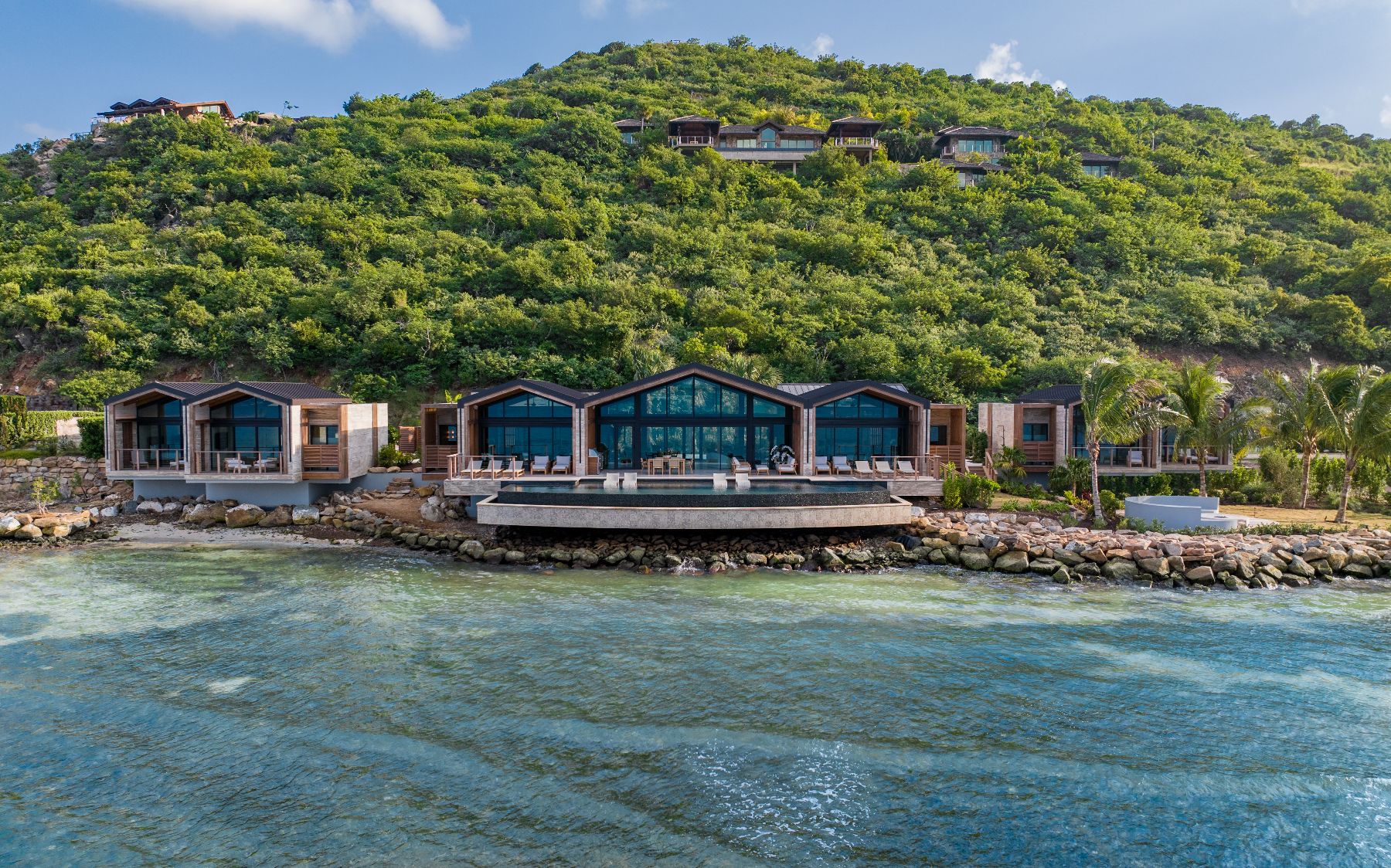 Exterior of the villa seen from the sea at Casino Royale in Oil Nut Bay in the British Virgin Islands