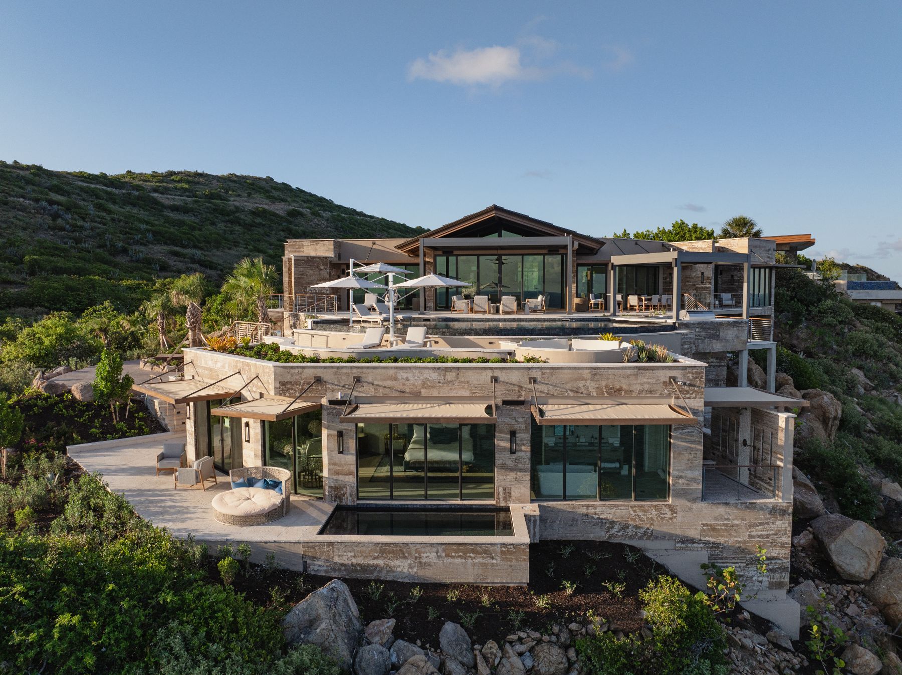 Aerial shot of villa at Quintessa in Oil Nut Bay in the British Virgin Islands