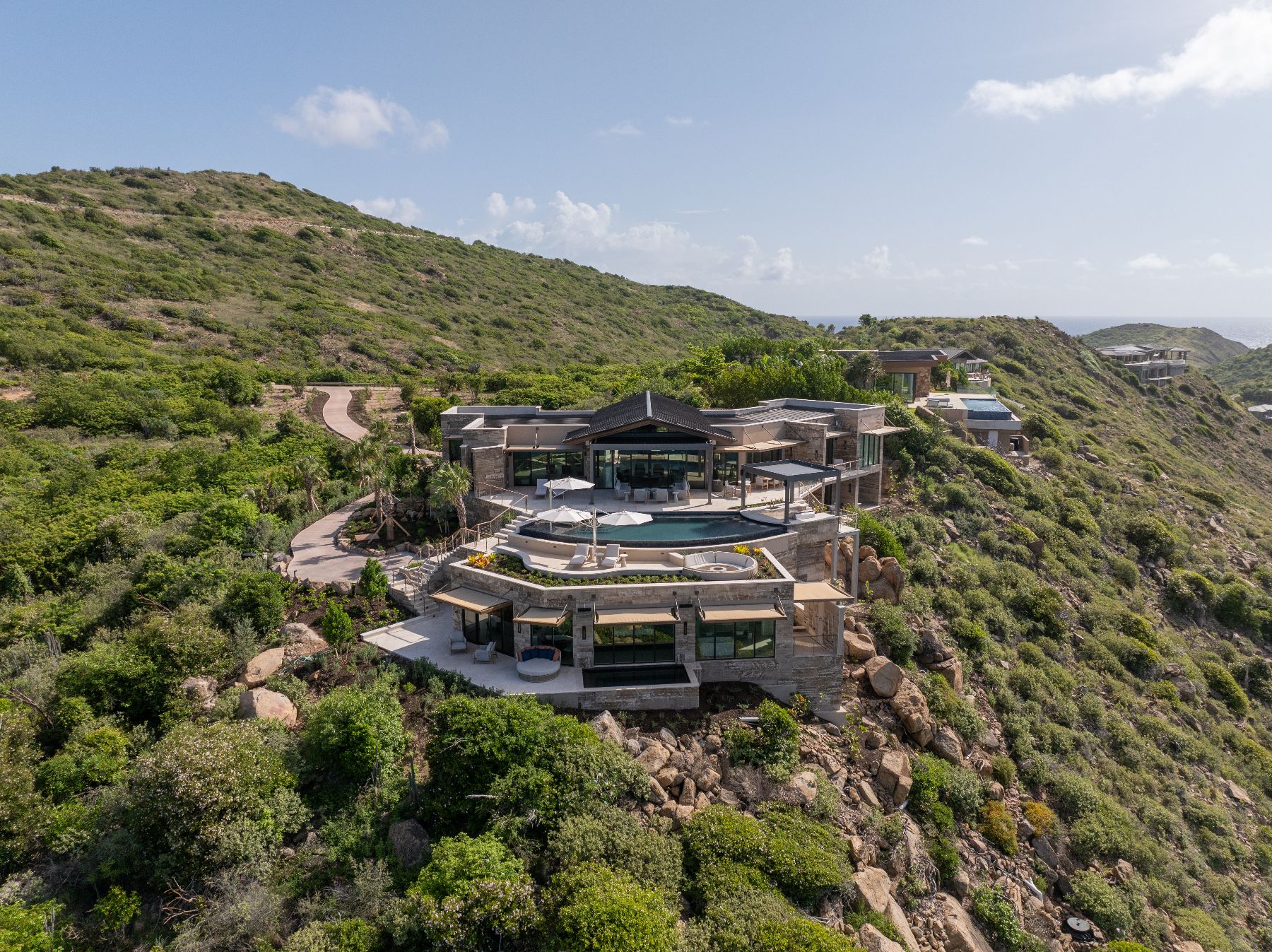 Aerial shot of villa at Quintessa in Oil Nut Bay in the British Virgin Islands