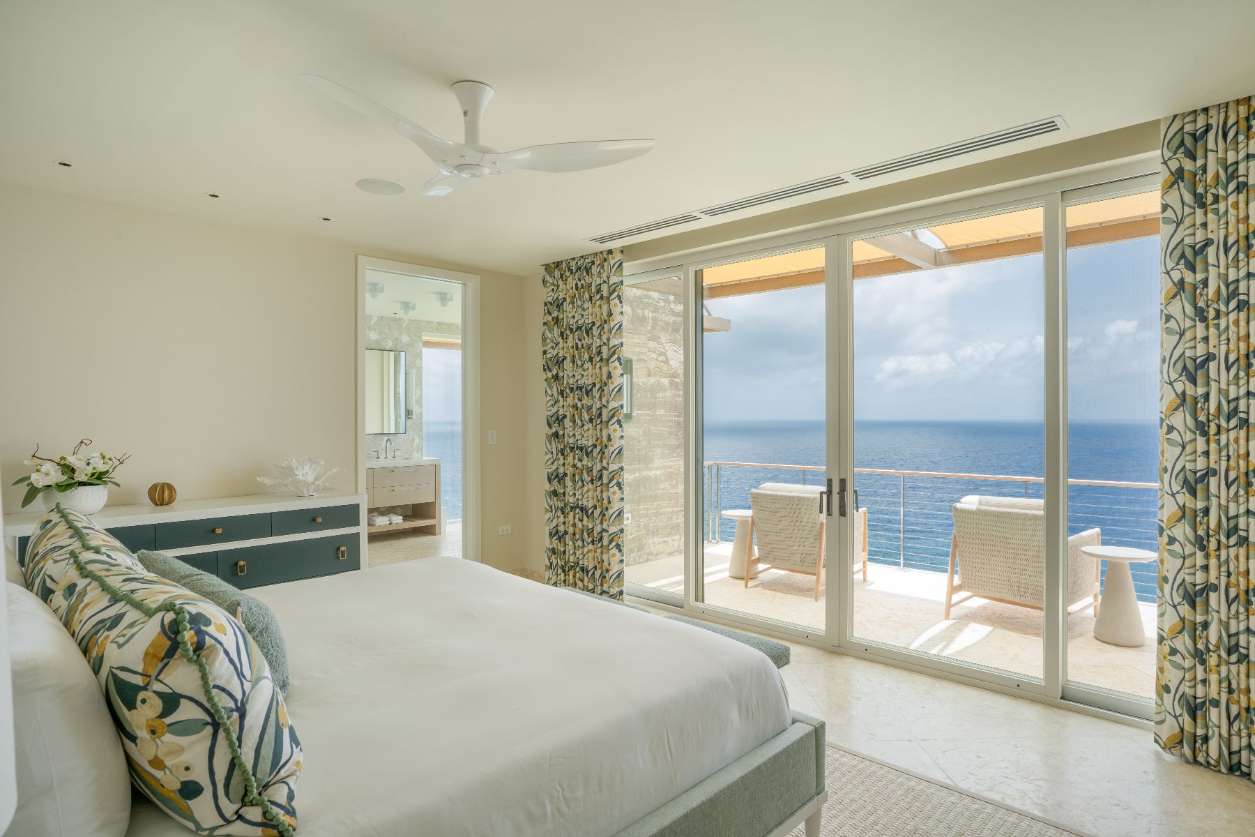 Bedroom with sea views at Quintessa in Oil Nut Bay in the British Virgin Islands