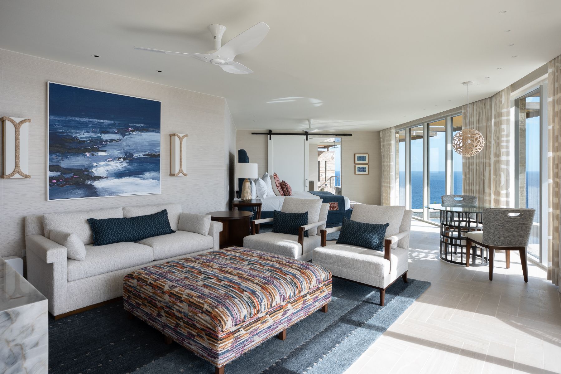 Sitting room in the honeymoon suite at Quintessa in Oil Nut Bay in the British Virgin Islands