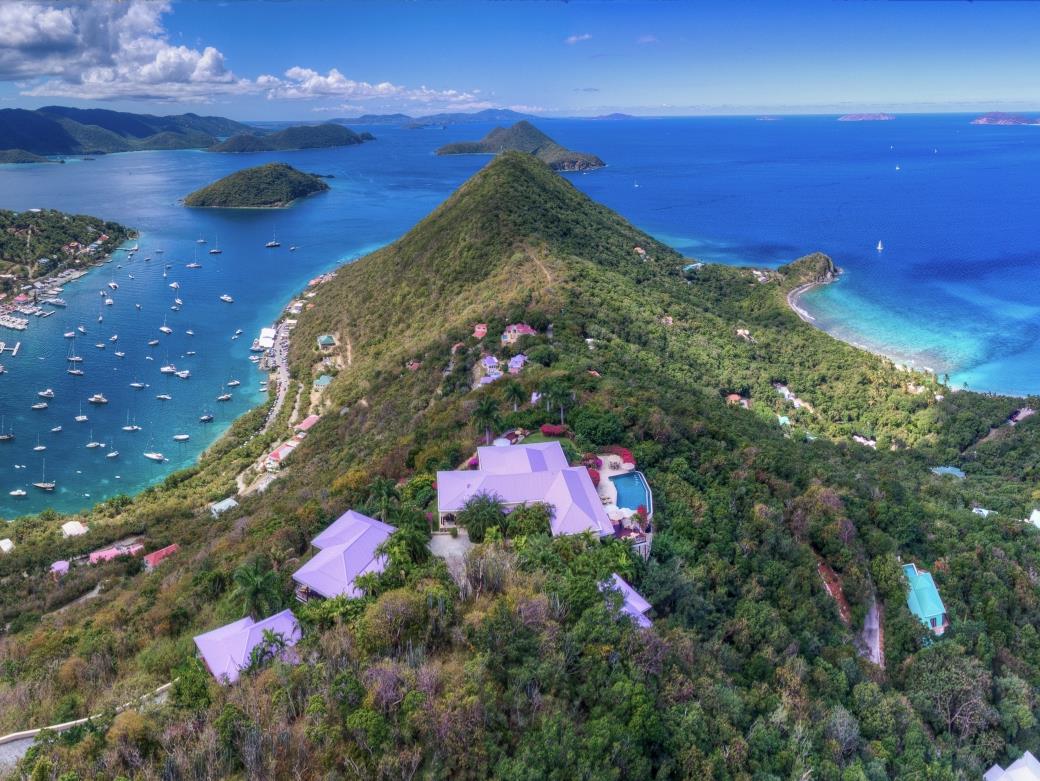Aerial view of the peninsula on which sits ST Bernard's Hill House, luxury villa in the British Virgin Islands
