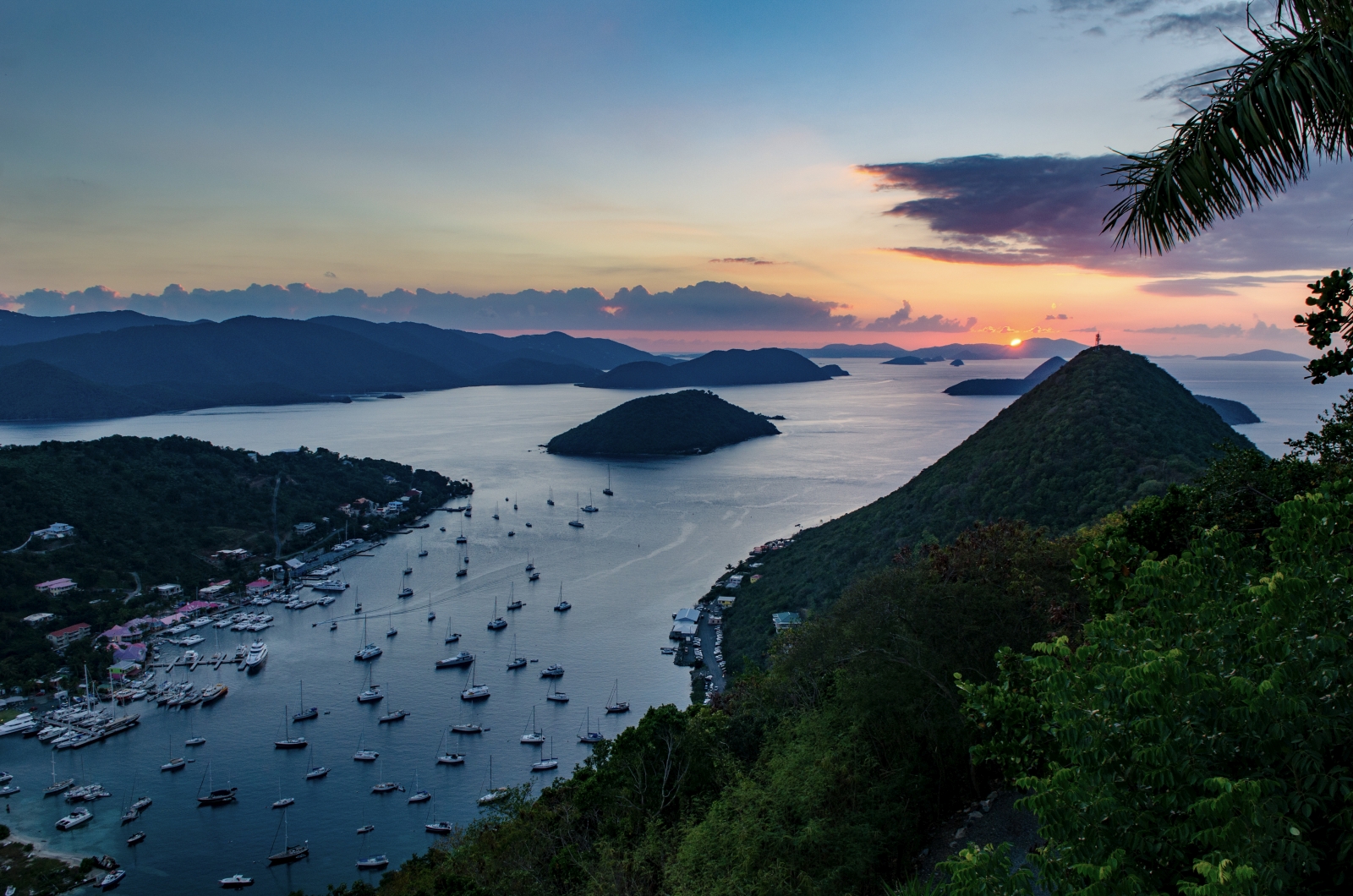 Sunset over a neighbouring bay in the British Virgin Islands at luxury villa St Bernard's Hill House