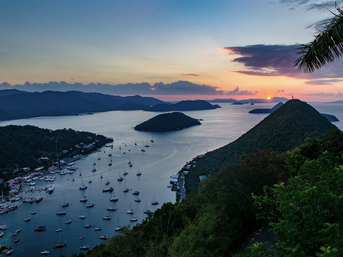 Sunset over a neighbouring bay in the British Virgin Islands at luxury villa St Bernard's Hill House