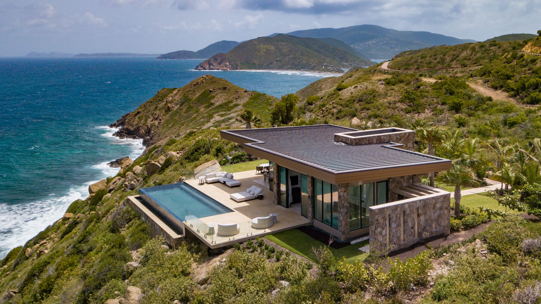 Aerial shot of the villa at Starlight in the Nut Oil Bay Resort in the British Virgin Islands