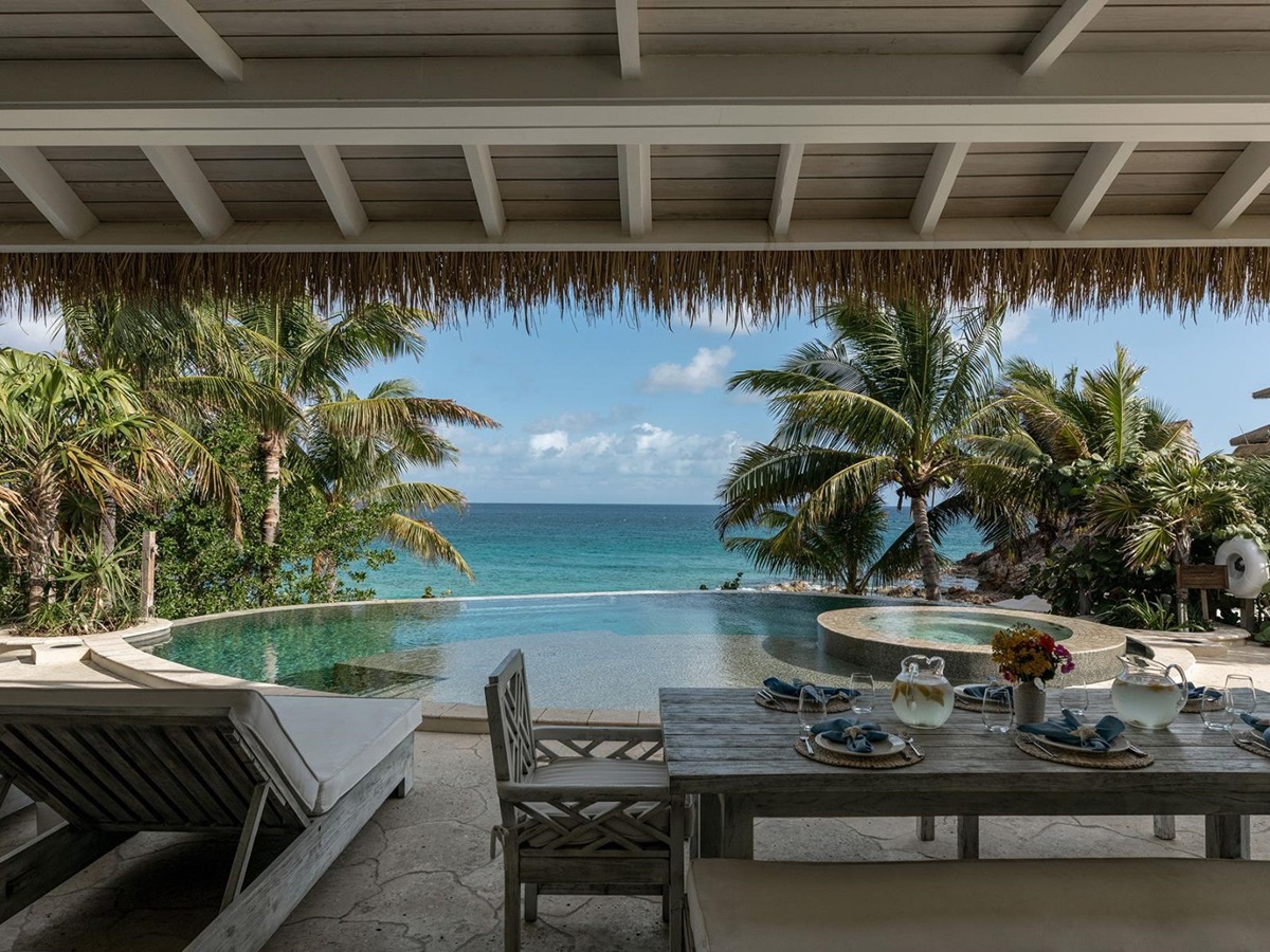 Pool area at Beach Villa at The Branson Estate on Moskito Island in the British Virgin Islands
