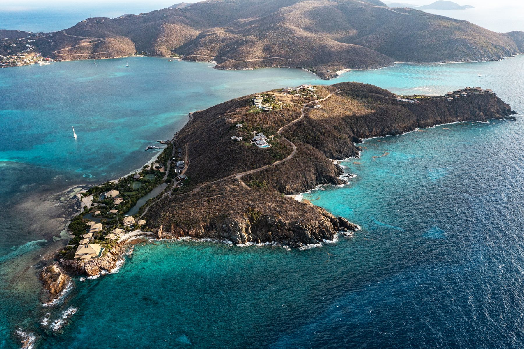 Aerial shot of Moskito Island in the British Virgin Islands